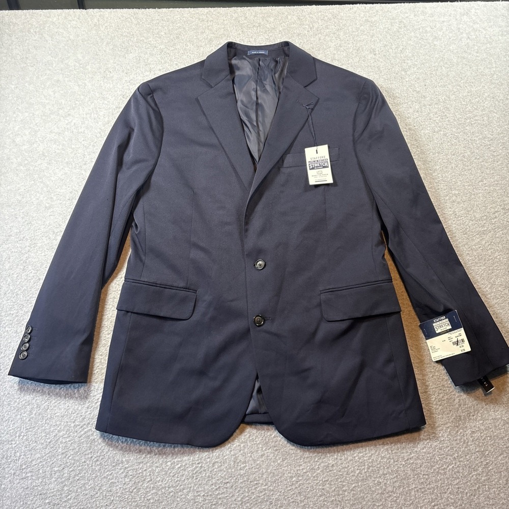 Stafford Stretch Blazer Navy Blue 42 Sh Men's Single Vent 2 Button Classic Fit